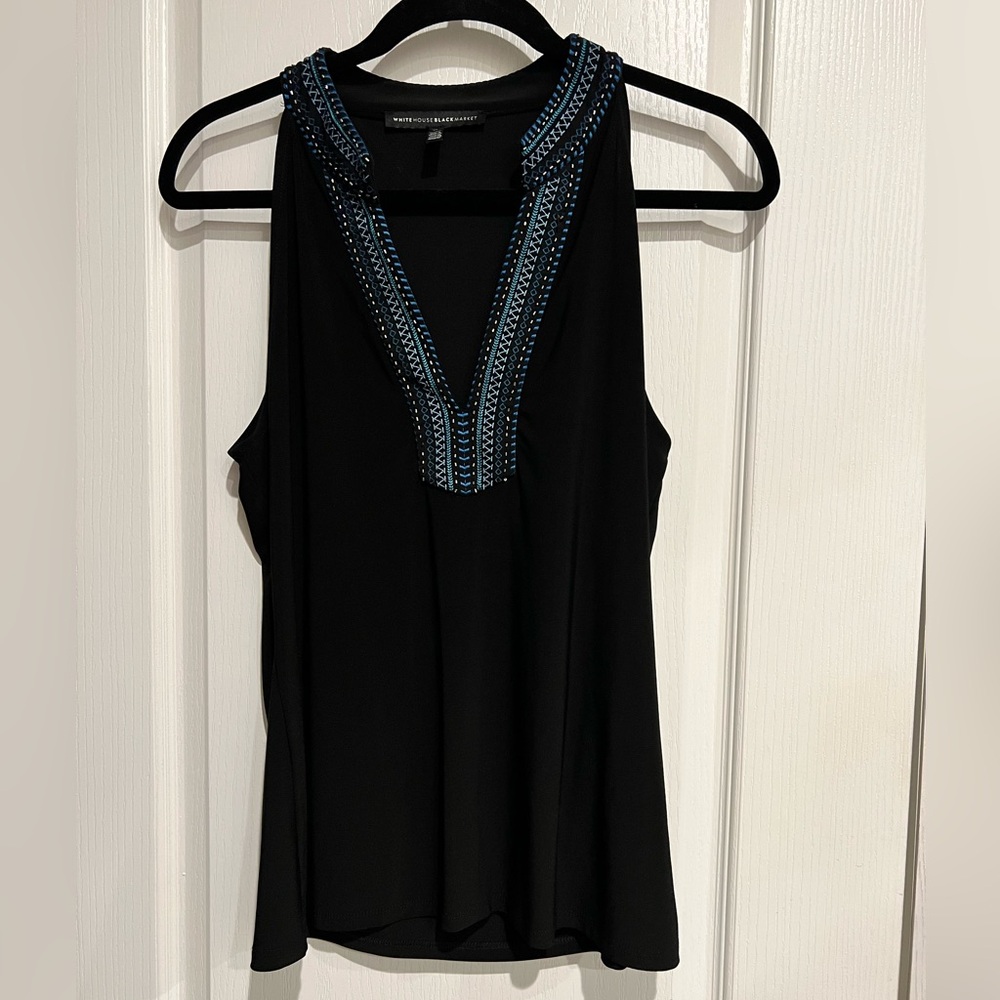 White House Black Market Asymmetrical Black and Blue Tank Top